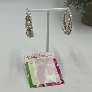 Lilly Pulitzer GWP Resort‎ White Gold Tone Hoop Dangling Beads Earrings New